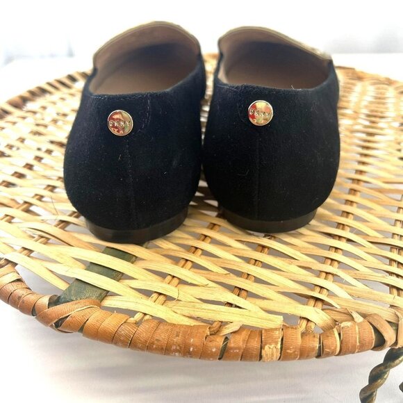 DKNY Dara Flats Leather Flip On Flats Pointed Toe Gold Crocodile Skin with Black - Picture 5 of 8